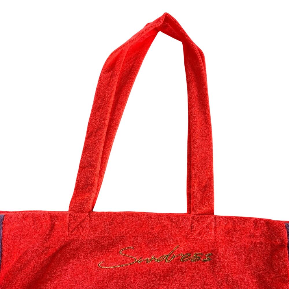 Sundress Neon Coral & Purple Trim Terrycloth Beach Vacation Tote Bag - Picture 2 of 6